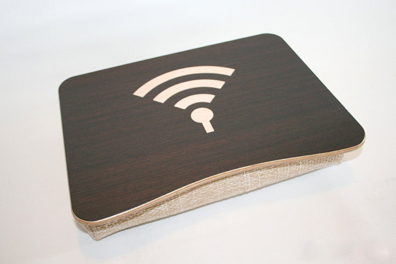 Wooden Laptop Bed Tray / Ipad Table / Laptop Stand "wifi Dark" / Light Cushion